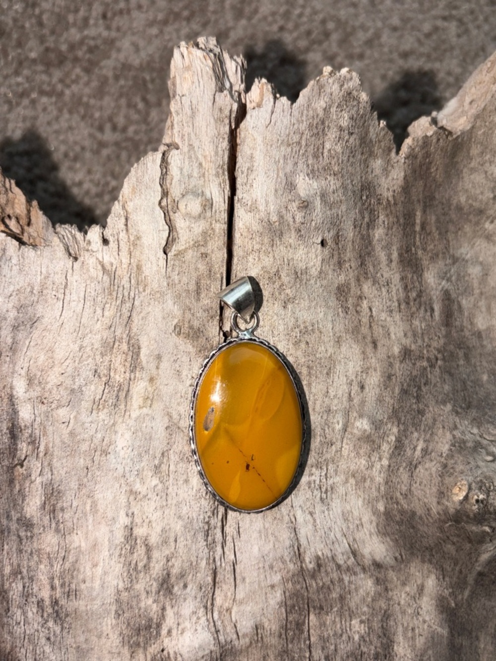 Sterling Silver Yellow Amber-Style Oval Pendant
